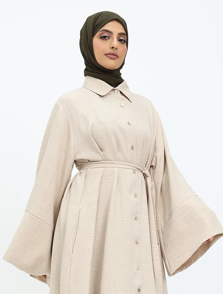 Beige Linen Feel Collar Shirt